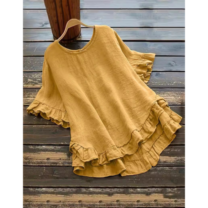 EVITA™ - Simple Plus Size Ruffle Hem Summer Blouse