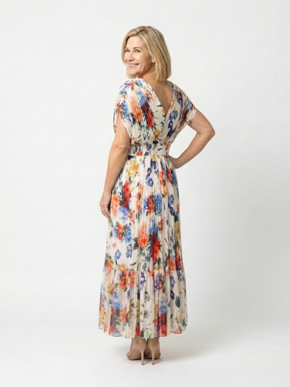 Savannah - Short Sleeve Pleated Floral Midi Dress