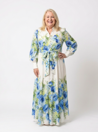 Harper - Long Sleeve Floral Button Front Maxi Dress