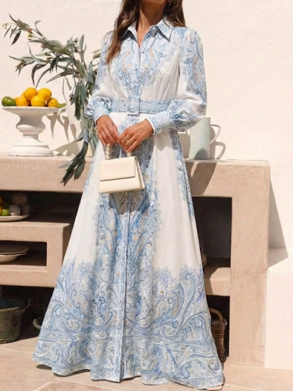 Sierra - High Neck Printed Long Sleeve Maxi Dress