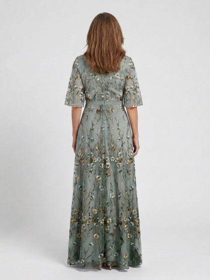 Evadne - Floral V Neck Short Sleeve Maxi Dress